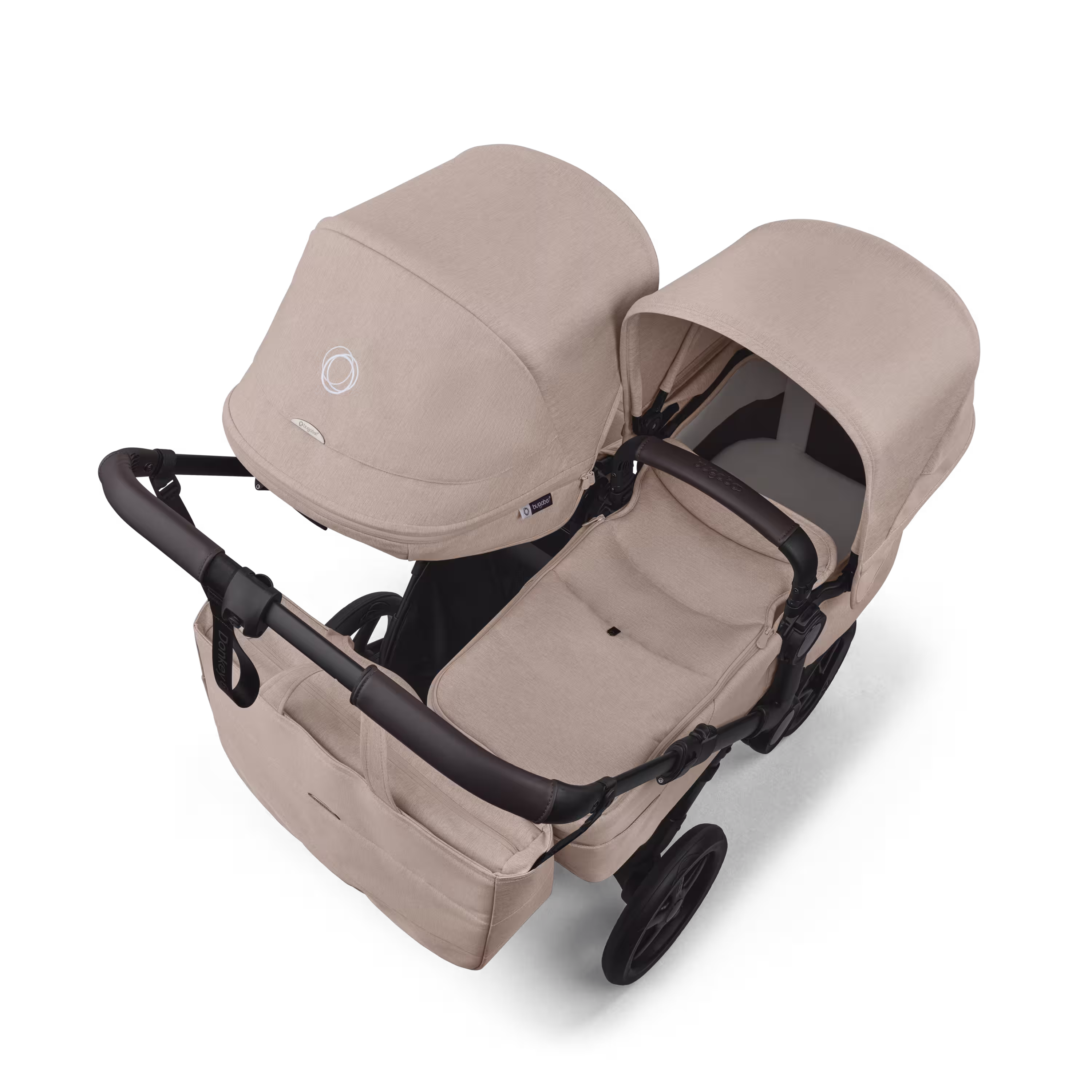 Bugaboo Donkey 6 double stroller black base, desert taupe melange fabrics, desert taupe melange sun canopy - Main Modal Image Slide 4 of 10