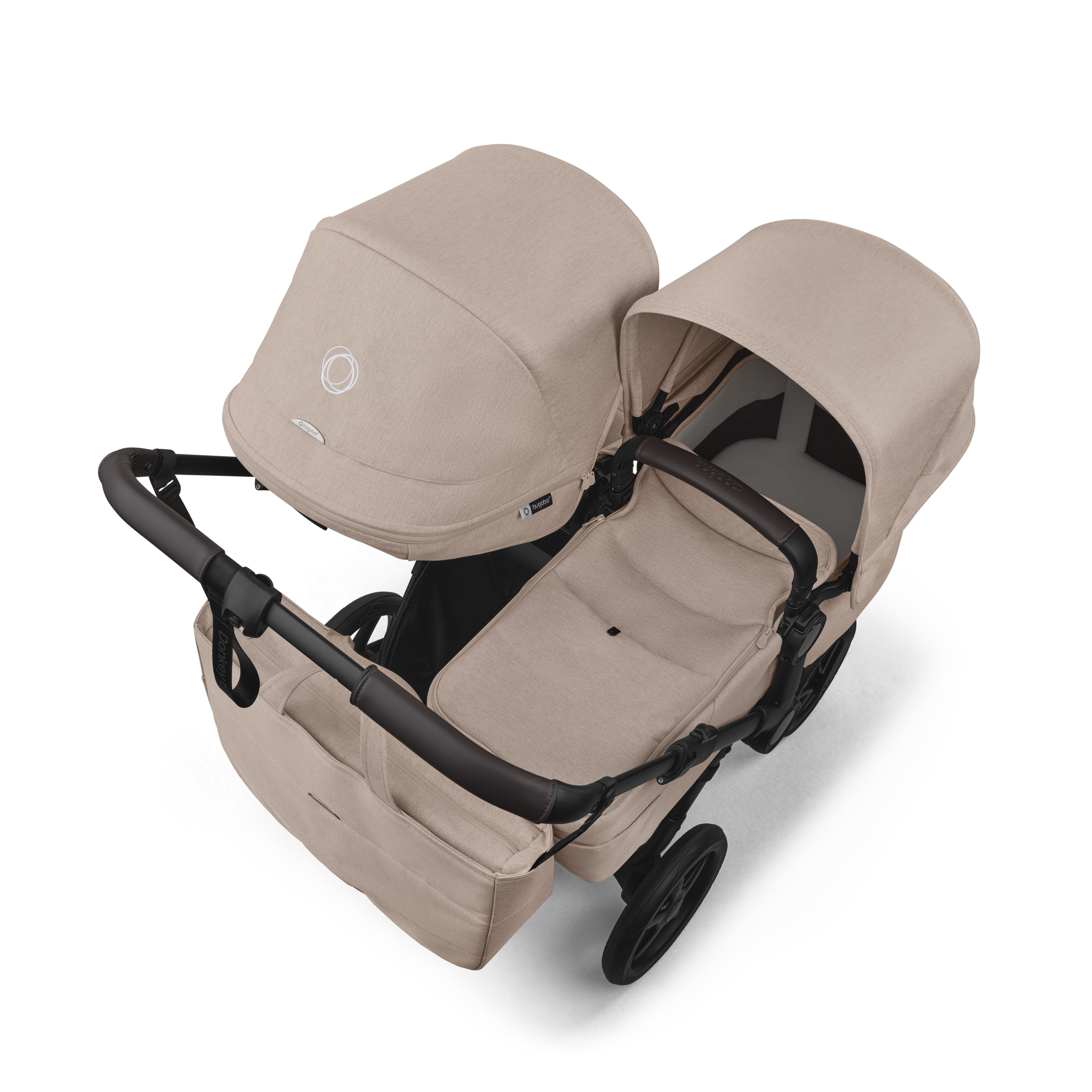Bugaboo Donkey 6 double stroller black base, desert taupe melange fabrics, desert taupe melange sun canopy - Thumbnail Slide 4 of 10