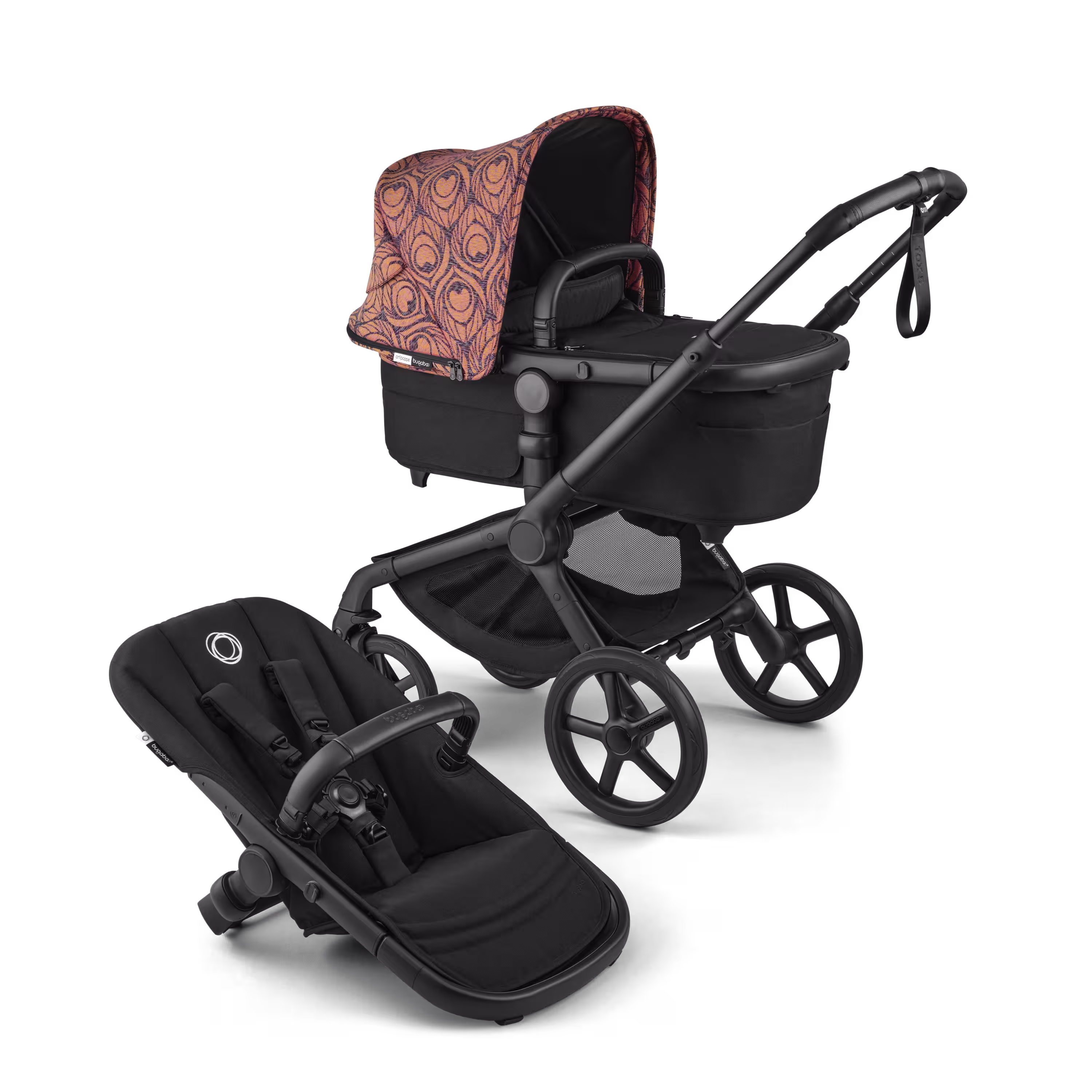 Artipoppe X Bugaboo Fox 5 Renew Limited Edition 2-in-1 stroller black base, heritage black fabrics, bugaboo x artipoppe sun canopy view 1 - Main Modal Image Slide 1 of 10