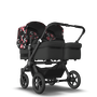 Bugaboo Donkey 5 Twin bassinet and seat stroller black base, midnight black fabrics, animal explorer pink/red sun canopy - Thumbnail Slide 1 van 16