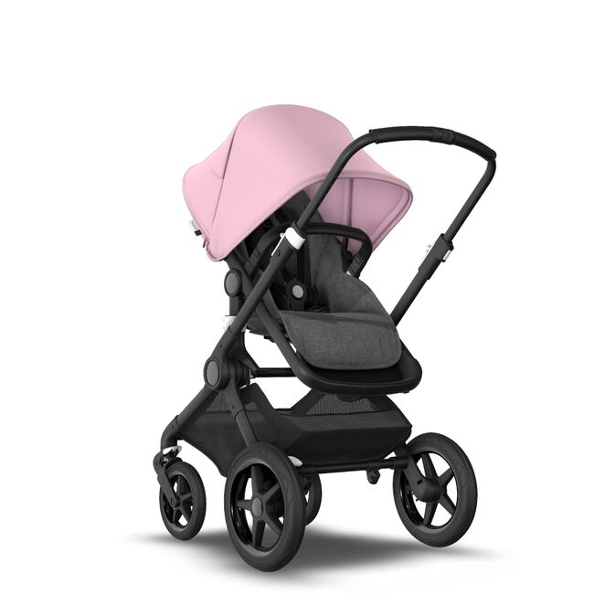 Bugaboo Fox 2 Seat and Bassinet Stroller soft pink sun canopy grey melange style set, black chassis - Main Image Slide 2 of 6