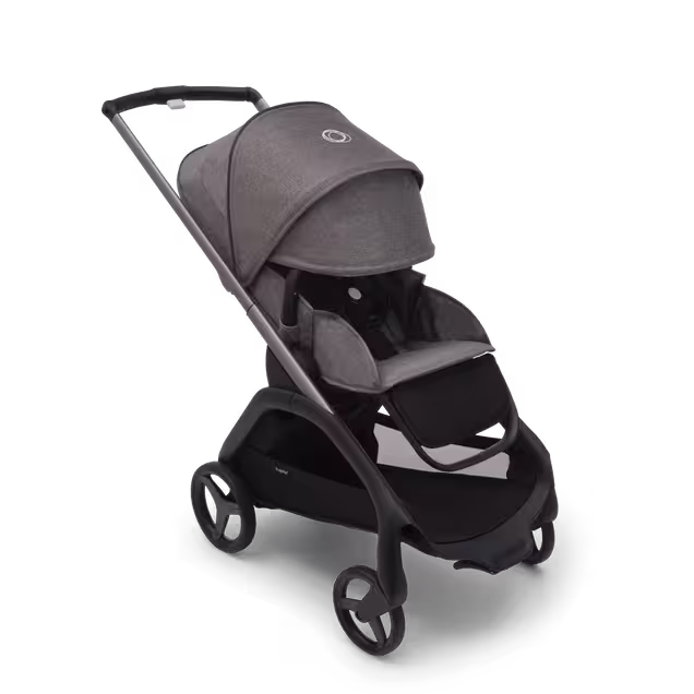 Bugaboo Dragonfly seat stroller with graphite chassis, grey melange fabrics and grey melange sun canopy. The sun canopy is fully extended. - Main Image Slide 3 of 16