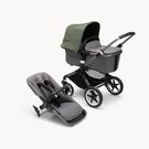 Bugaboo Fox 3 bassinet and seat stroller graphite base, grey melange fabrics, forest green sun canopy