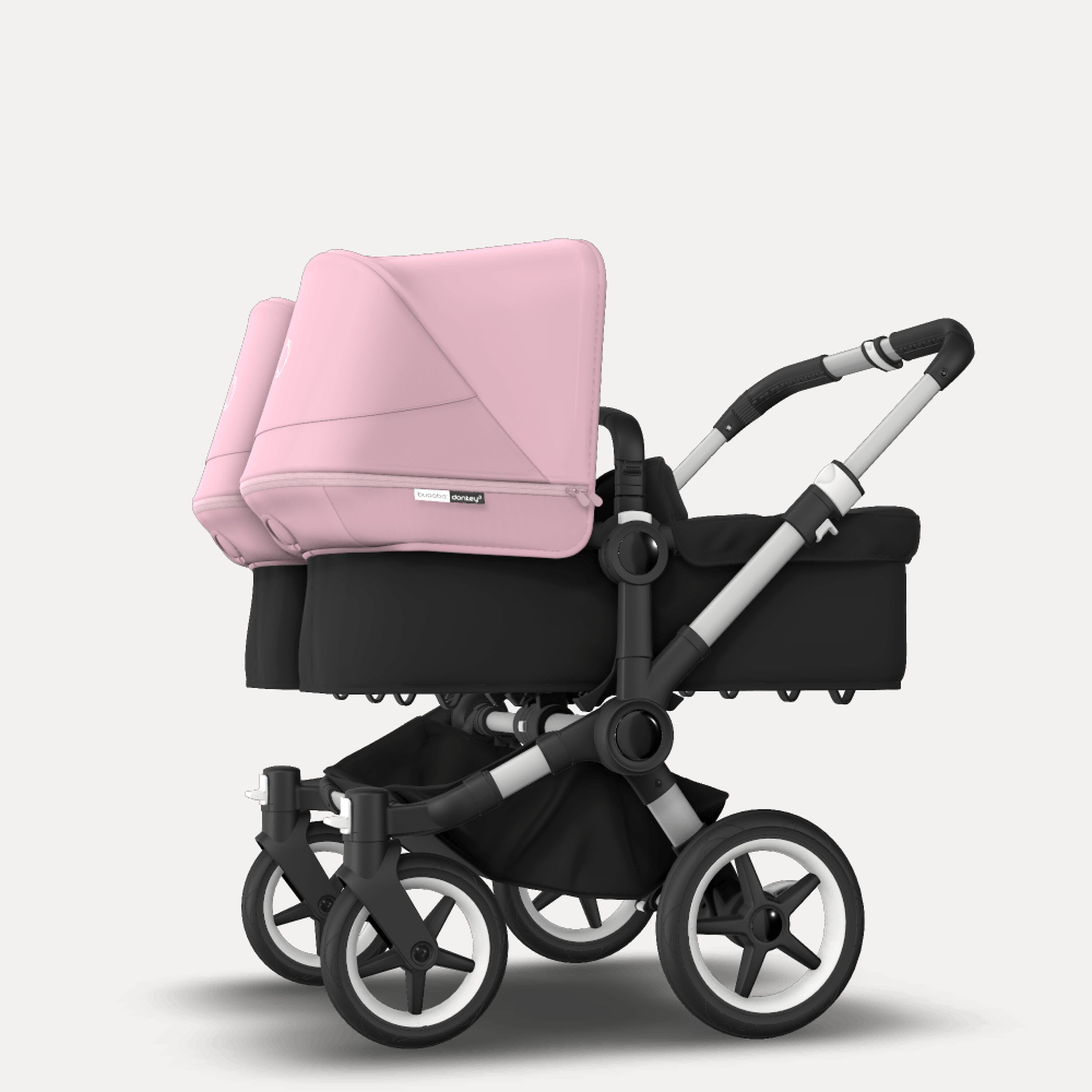 Bugaboo Donkey 3 Twin seat and bassinet stroller soft pink sun canopy, black fabrics, aluminium base - Main Modal Image Slide 2 of 9
