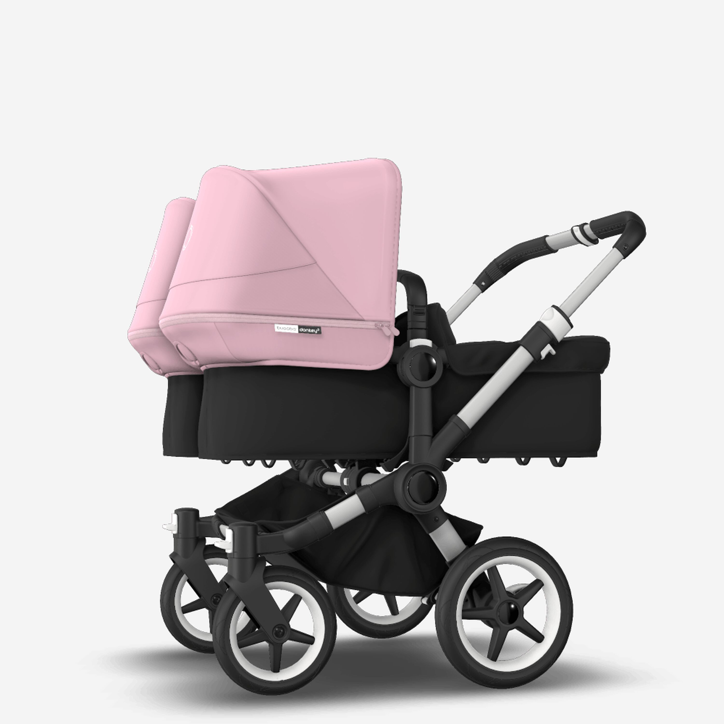 Bugaboo Donkey 3 Twin seat and bassinet stroller soft pink sun canopy, black fabrics, aluminium base - Main Modal Image Slide 2 of 9