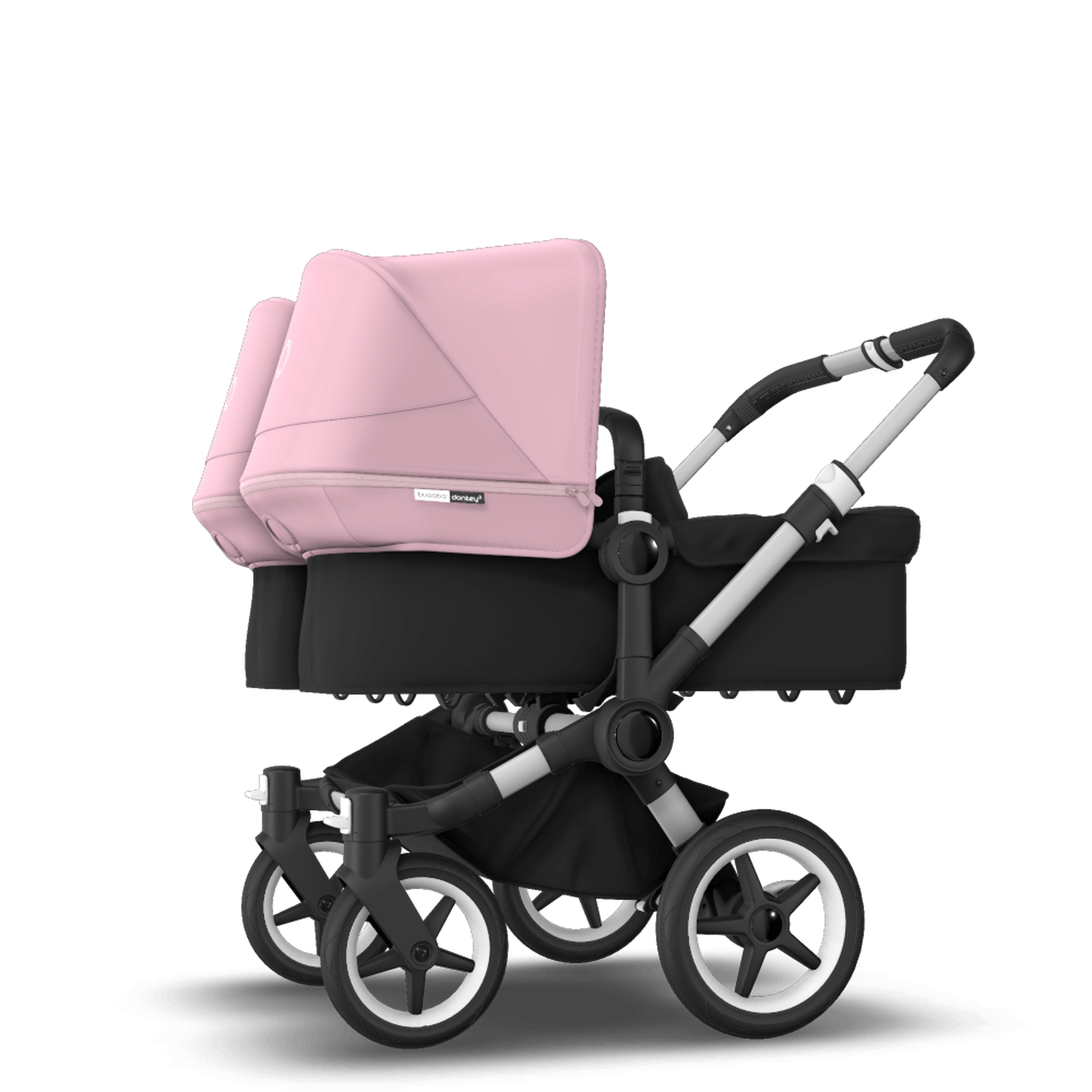 Bugaboo Donkey 3 Twin seat and bassinet stroller soft pink sun canopy, black fabrics, aluminium base - Thumbnail Slide 2 of 9