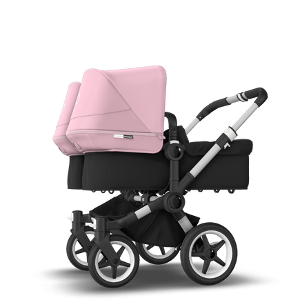 Bugaboo Donkey 3 Twin seat and bassinet stroller soft pink sun canopy, black fabrics, aluminium base - view 2