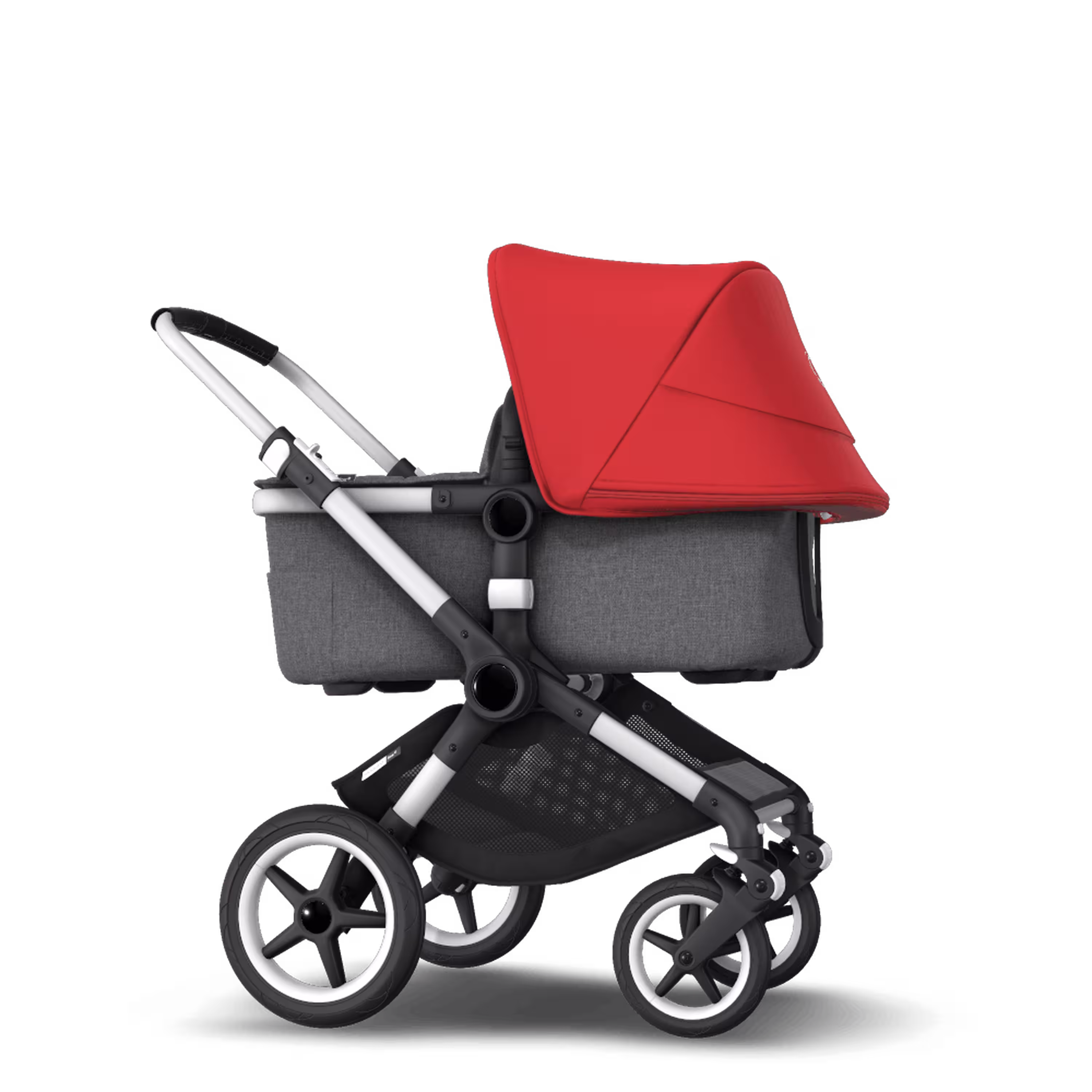 Bugaboo Fox 2 seat and carrycot pushchair red sun canopy, grey melange fabrics, aluminium base - Main Modal Image Slide 4 of 10