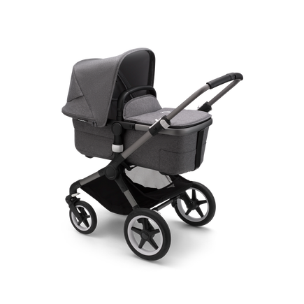 Bugaboo Fox 3 bassinet stroller with graphite frame, grey fabrics, and grey sun canopy. - view 2