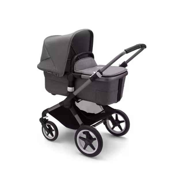 Bugaboo Fox 3 carrycot pushchair with graphite frame, grey fabrics, and grey sun canopy. - Main Image Slide 2 of 7