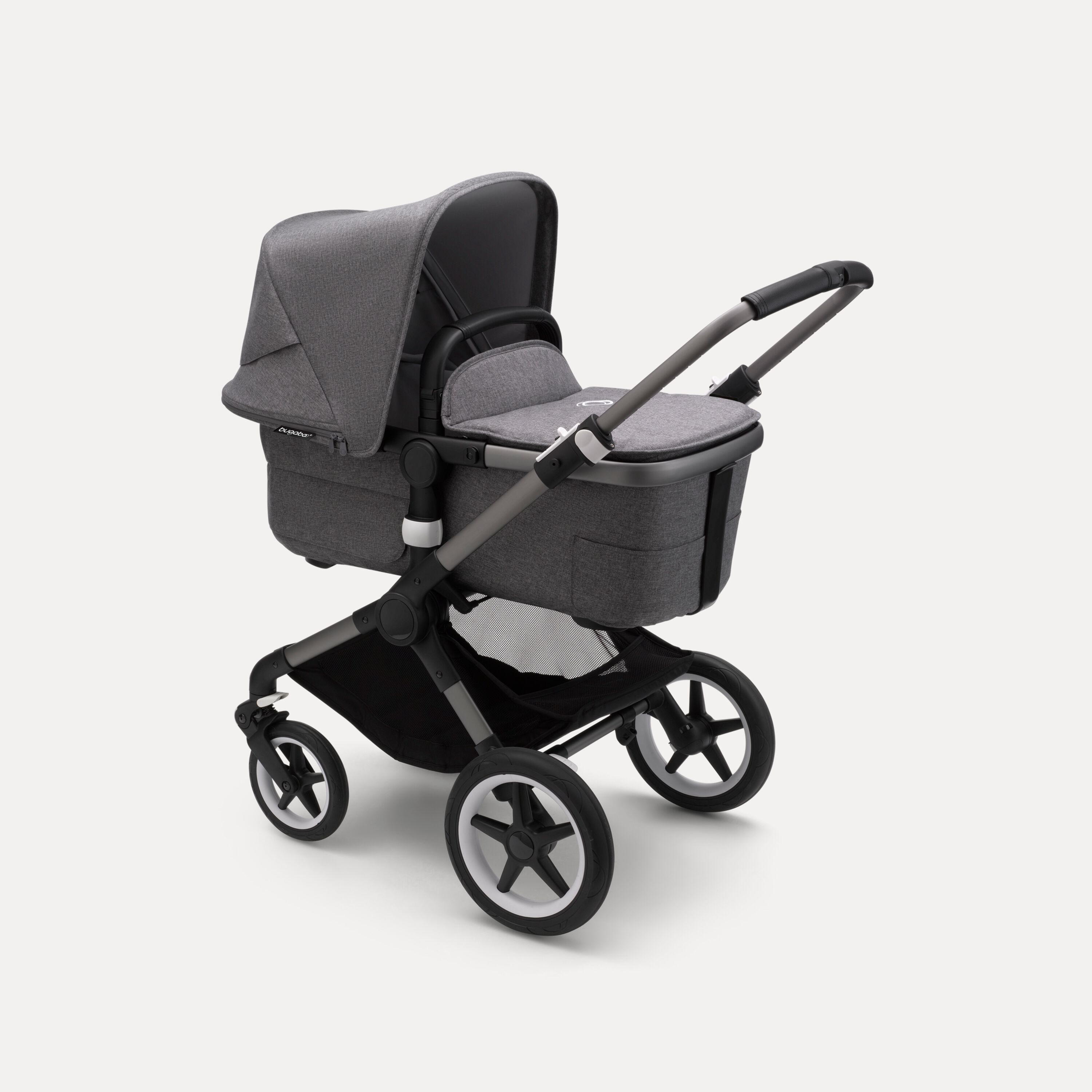 Bugaboo Fox 3 carrycot pushchair with graphite frame, grey fabrics, and grey sun canopy. - Main Modal Image Slide 2 of 7