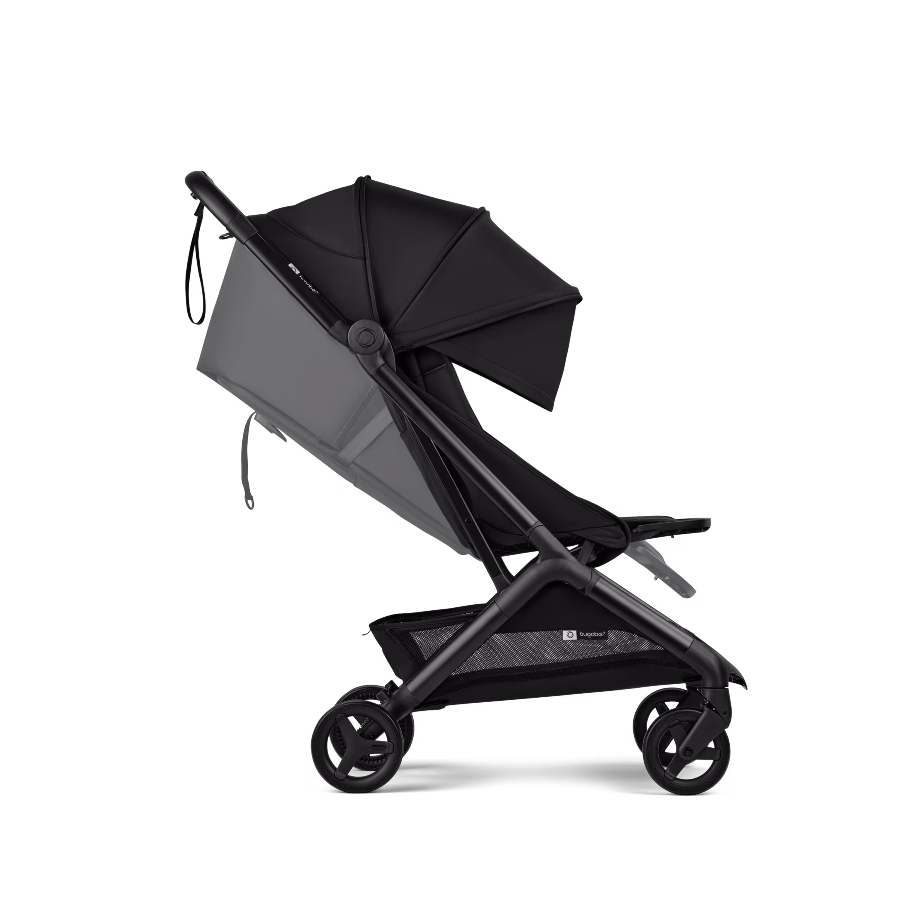Side view of a Bugaboo Butterfly 2 travel pram. The sun canopy is fully extended. - Main Modal Image Slide 5 of 9