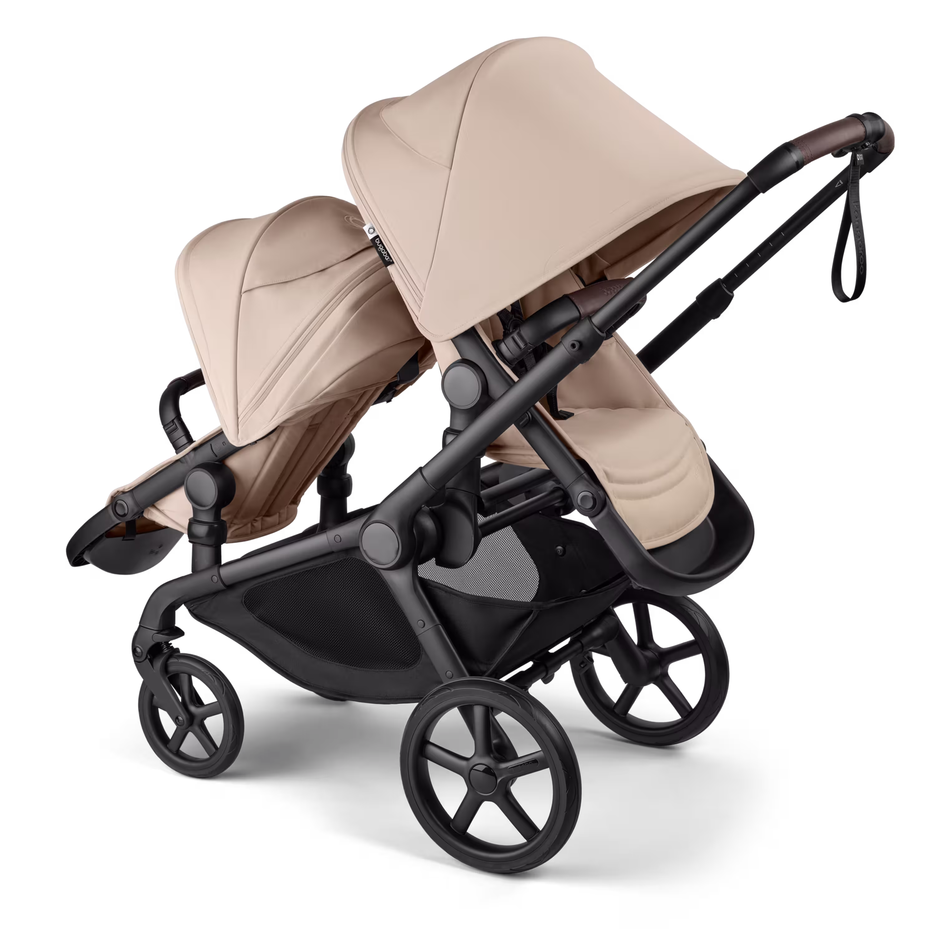 Bugaboo Kangaroo Double bassinet and seat pram black base, desert taupe fabrics, desert taupe sun canopy - Main Modal Image Slide 5 of 18