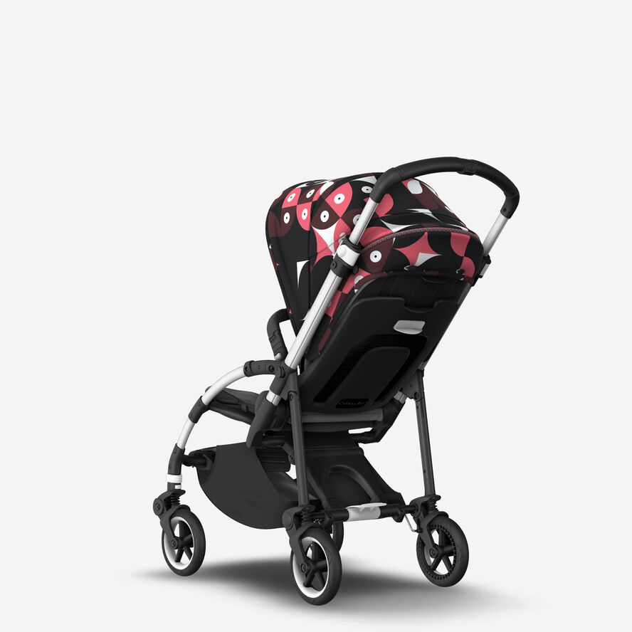 Bugaboo Bee 6 seat stroller aluminium base, grey fabrics, animal explorer pink/ red sun canopy