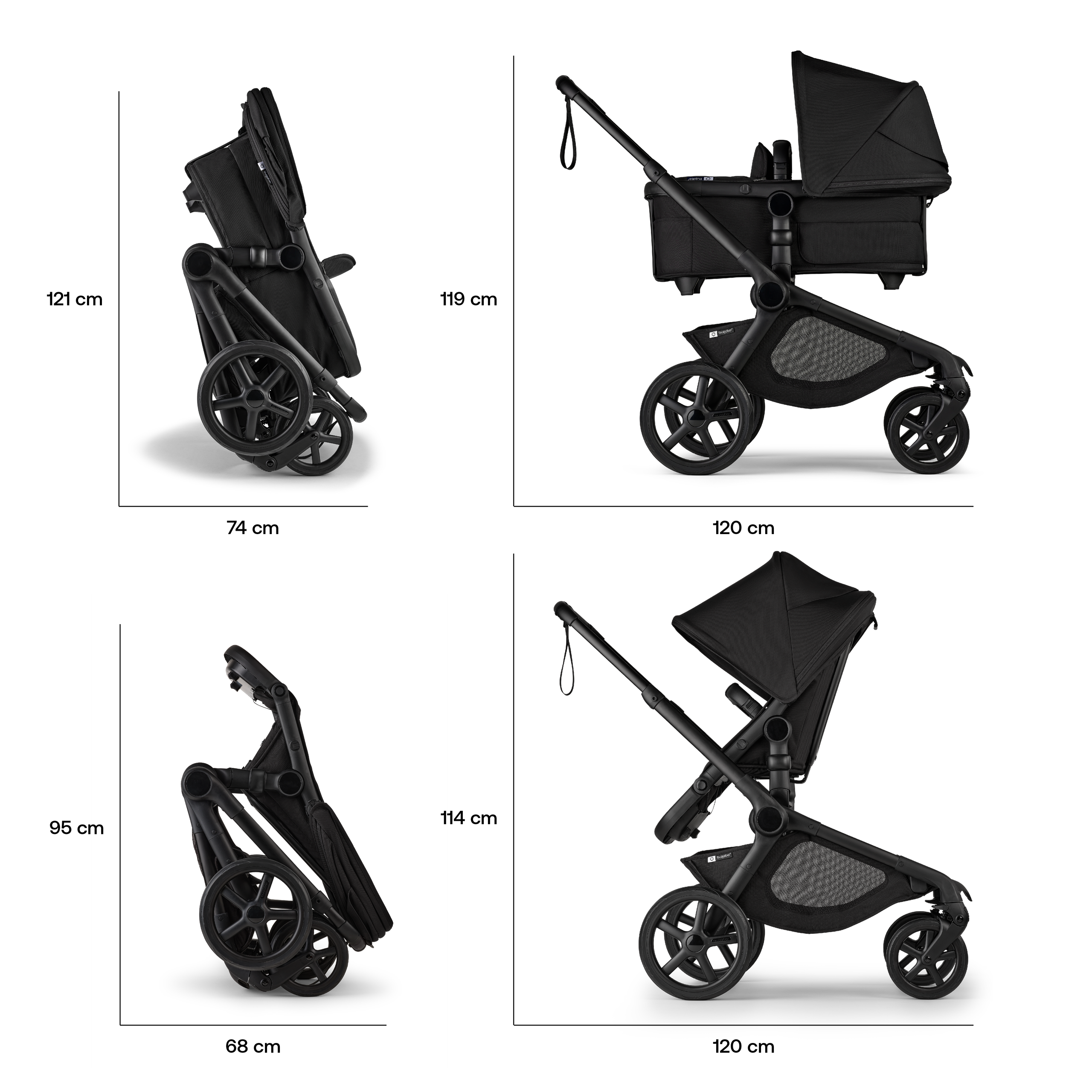 Bugaboo Kangaroo 2-in-1 pram black base, midnight black fabrics, midnight black sun canopy - Thumbnail Slide 7 of 18