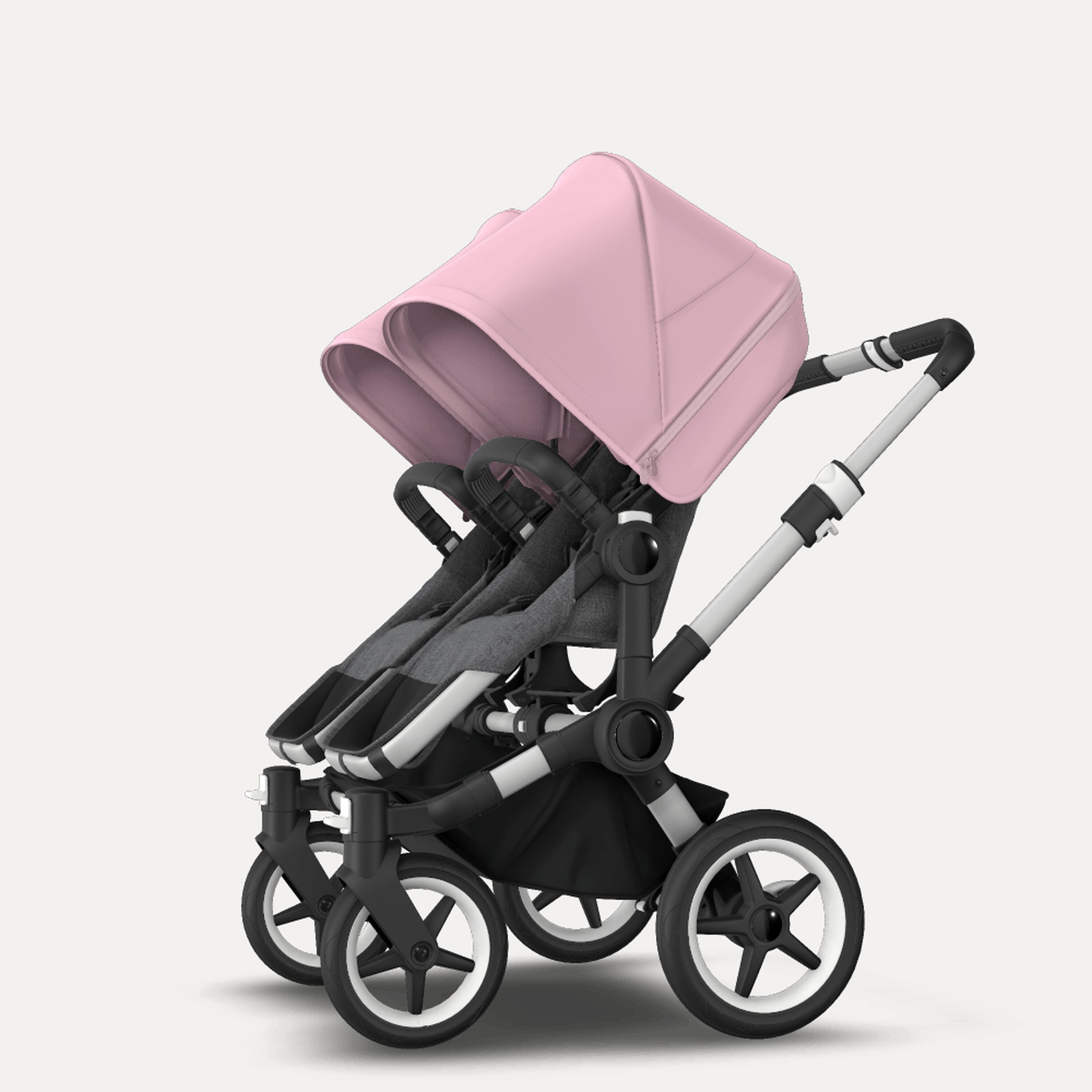 Bugaboo Donkey 3 Twin seat and carrycot pushchair soft pink sun canopy, grey melange fabrics, aluminium base - Main Modal Image Slide 6 of 9