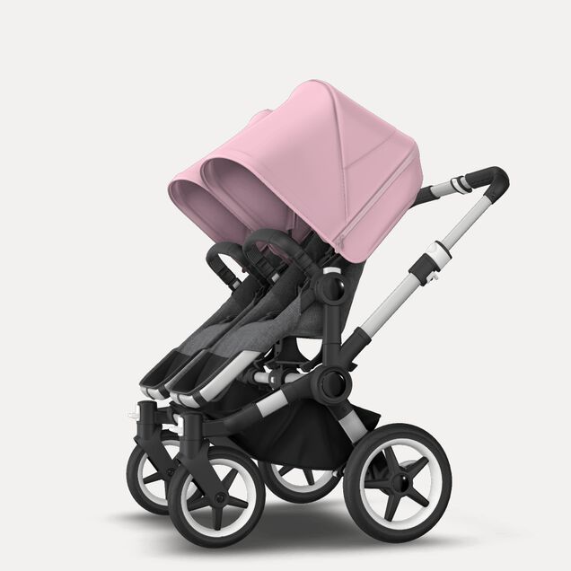 Bugaboo Donkey 3 Twin seat and carrycot pushchair soft pink sun canopy, grey melange fabrics, aluminium base - Main Image Slide 6 of 9
