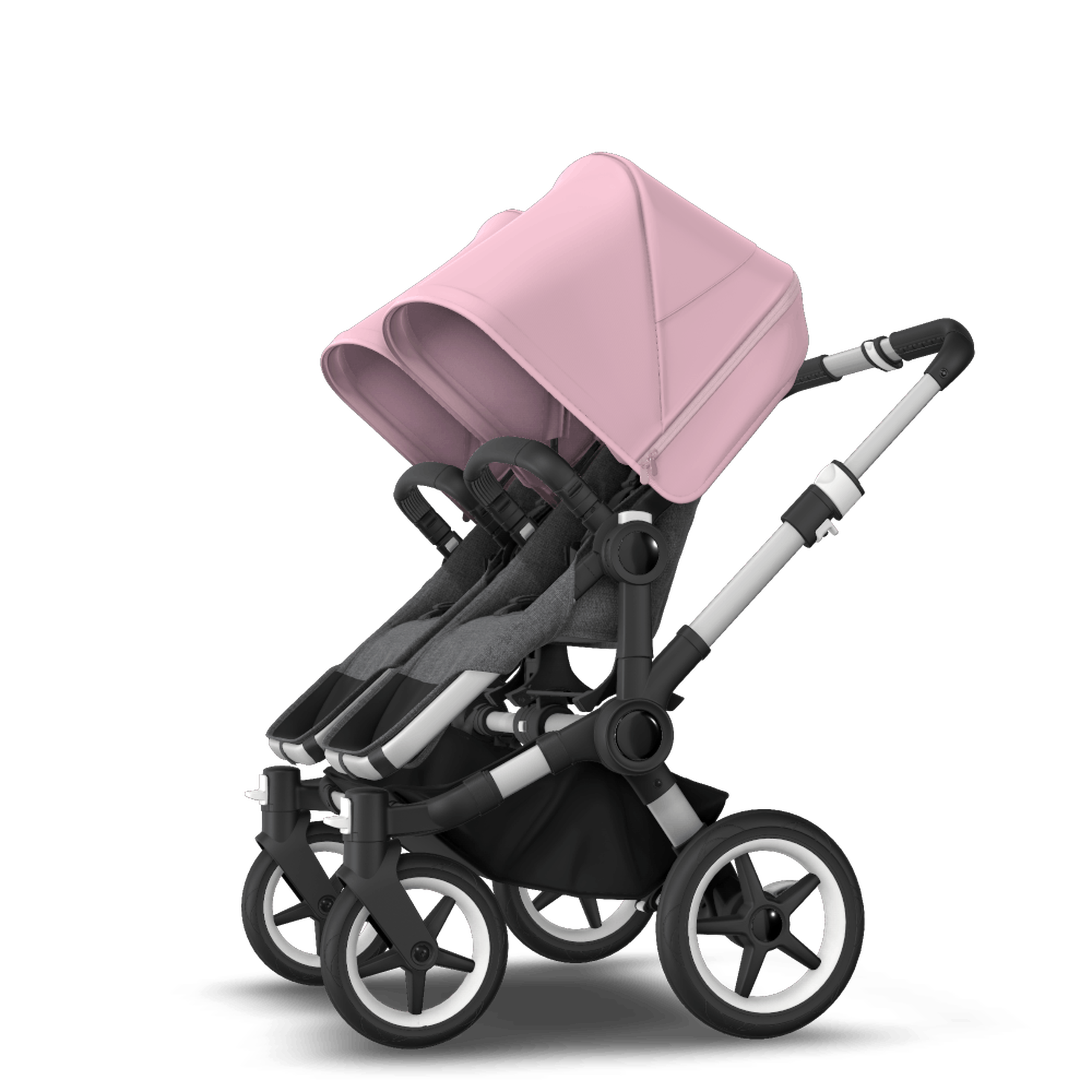 Bugaboo Donkey 3 Twin seat and carrycot pushchair soft pink sun canopy, grey melange fabrics, aluminium base - Thumbnail Slide 6 of 9