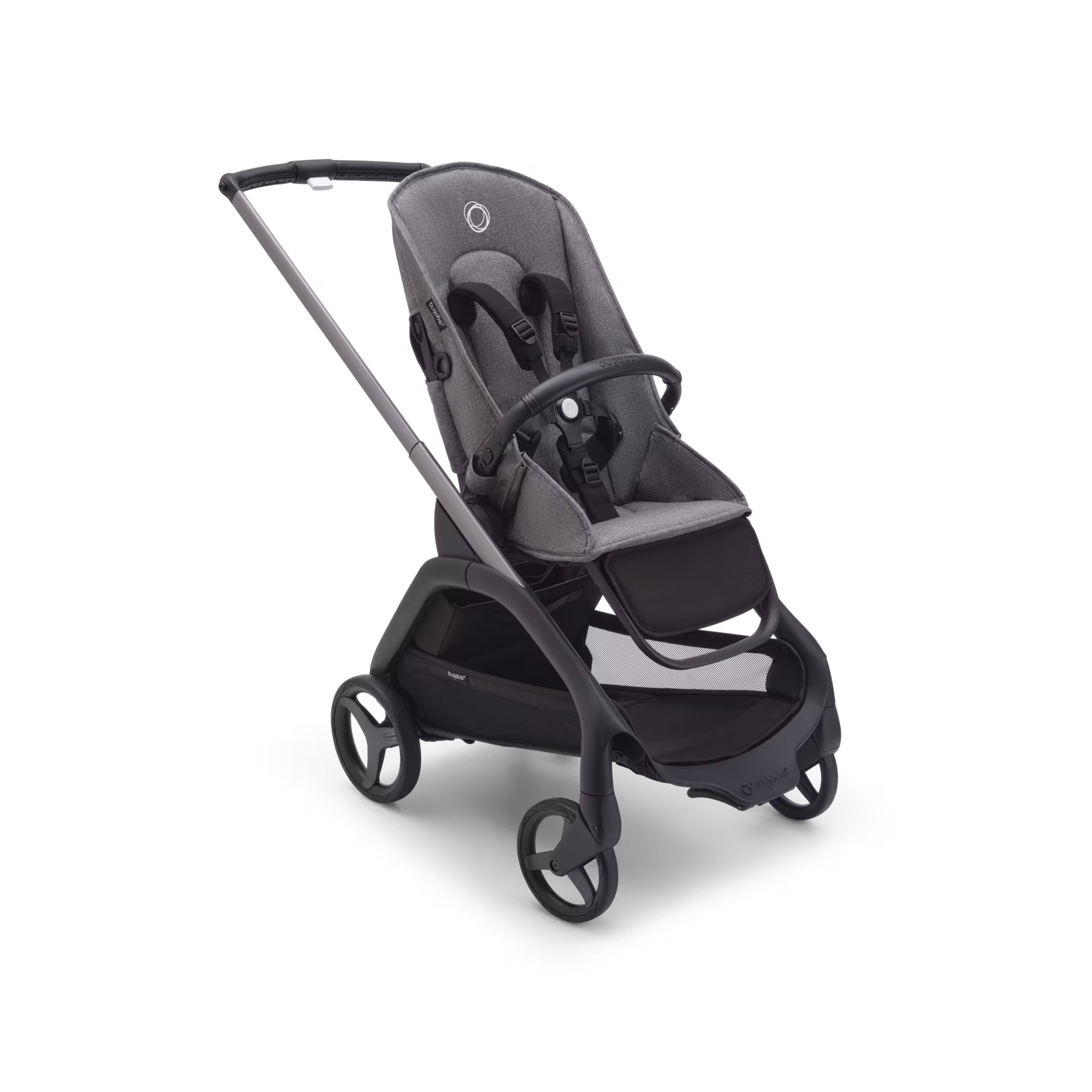 Refurbished Bugaboo Dragonfly bassinet and seat stroller graphite base, grey melange fabrics, forest green sun canopy - Main Modal Image Slide 9 of 11