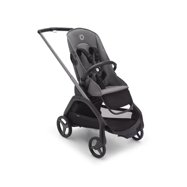Refurbished Bugaboo Dragonfly bassinet and seat stroller graphite base, grey melange fabrics, forest green sun canopy - Main Image Slide 9 of 11
