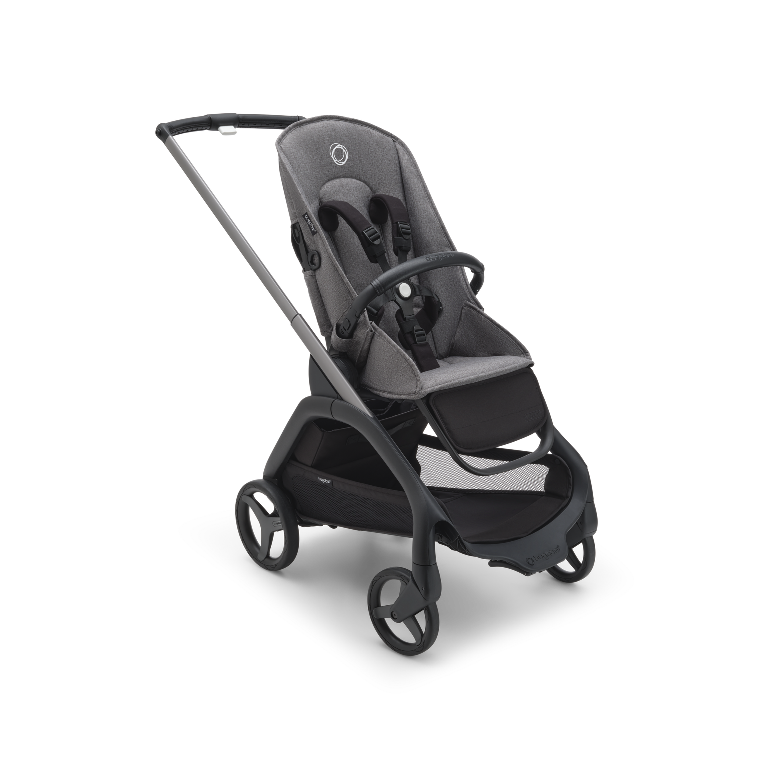 Refurbished Bugaboo Dragonfly bassinet and seat stroller graphite base, grey melange fabrics, forest green sun canopy - Thumbnail Slide 9 of 11
