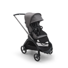 Bugaboo Dragonfly seat pram with graphite chassis, grey melange fabrics and grey melange sun canopy.