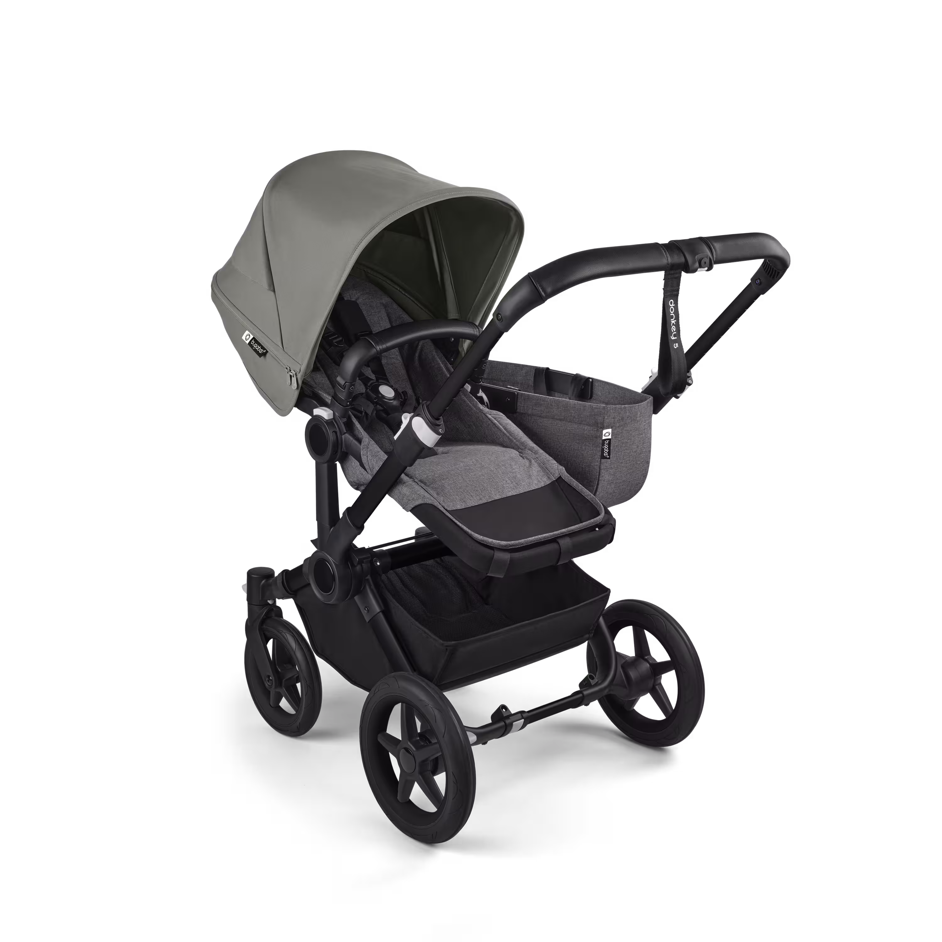 Bugaboo Donkey 5 Mono 2-in-1 stroller black base, grey mélange fabrics, forest green sun canopy - Main Modal Image Slide 2 of 11
