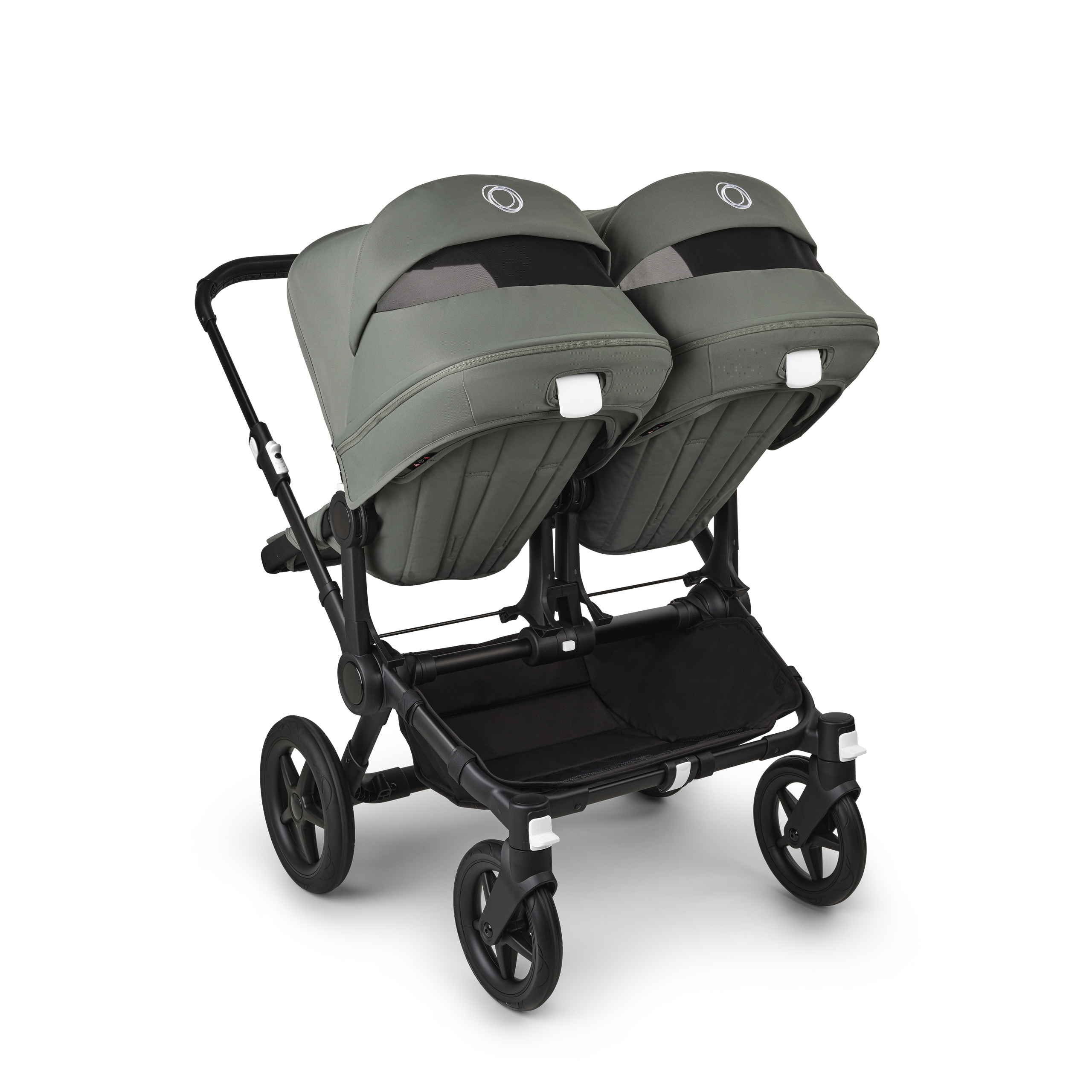 Bugaboo Donkey 5 twin stroller black base, forest green fabrics, forest green sun canopy - Thumbnail Slide 4 of 12