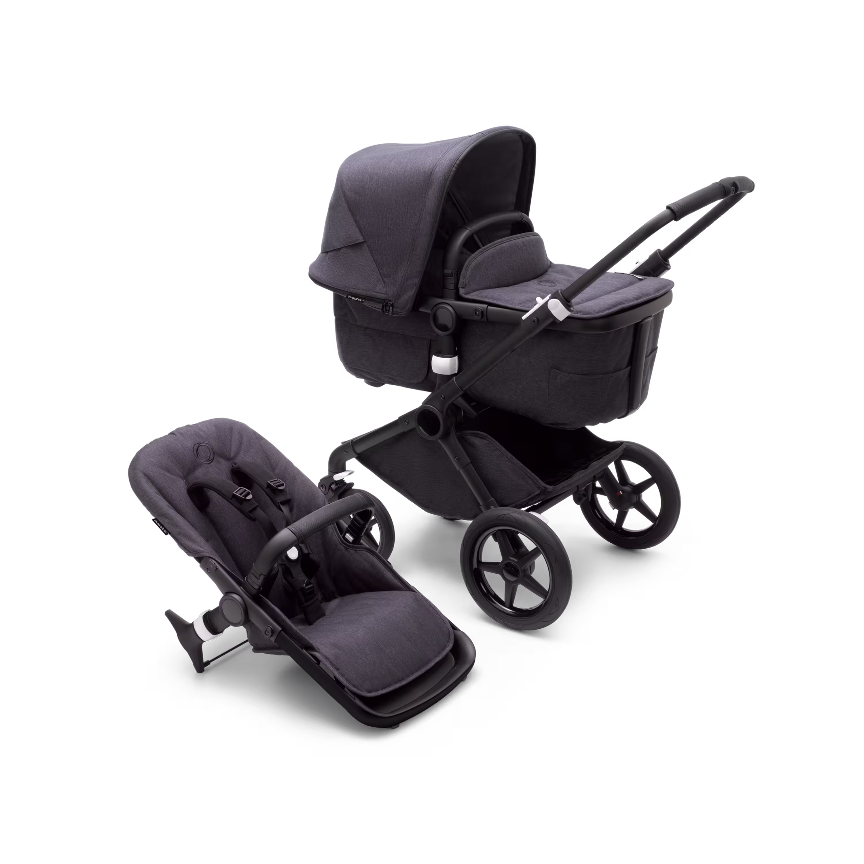 Bugaboo Fox 3 bassinet and seat stroller black base, mineral washed black fabrics, mineral washed black sun canopy - Main Modal Image Slide 1 of 15