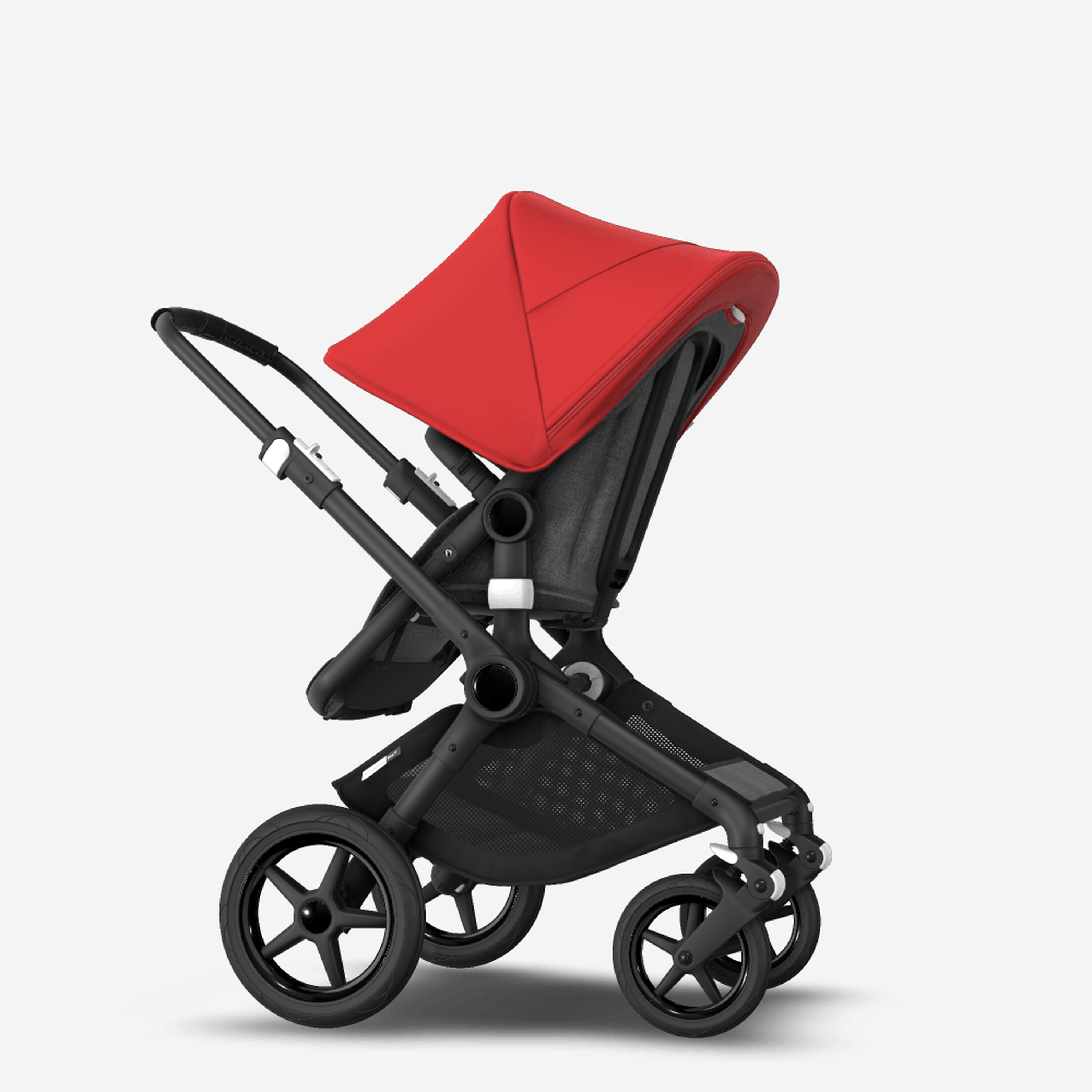 Bugaboo Fox 2 seat and bassinet stroller red sun canopy, grey melange fabrics, black base - Main Modal Image Slide 8 of 10