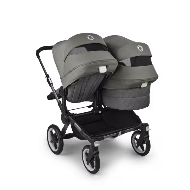 Bugaboo Donkey 5 Duo double stroller graphite base, grey mélange fabrics, forest green sun canopy - Main Image Slide 1 of 11