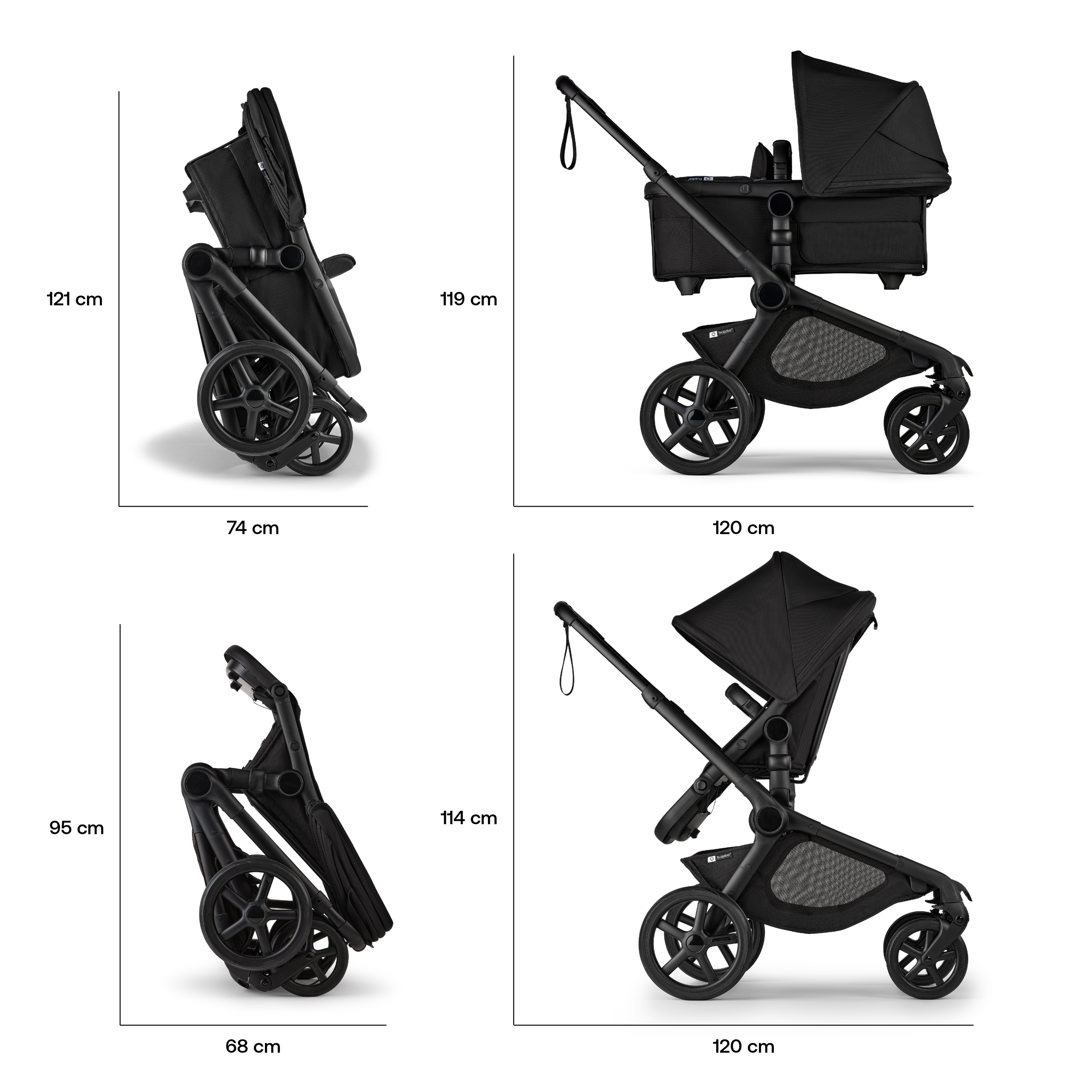 Bugaboo Kangaroo 2-in-1 pram black base, moon grey fabrics, moon grey sun canopy - Thumbnail Slide 7 of 18