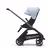 Side view of the Bugaboo Dragonfly seat pram with graphite chassis, midnight black fabrics and skyline blue sun canopy. - Thumbnail Slide 2 of 16