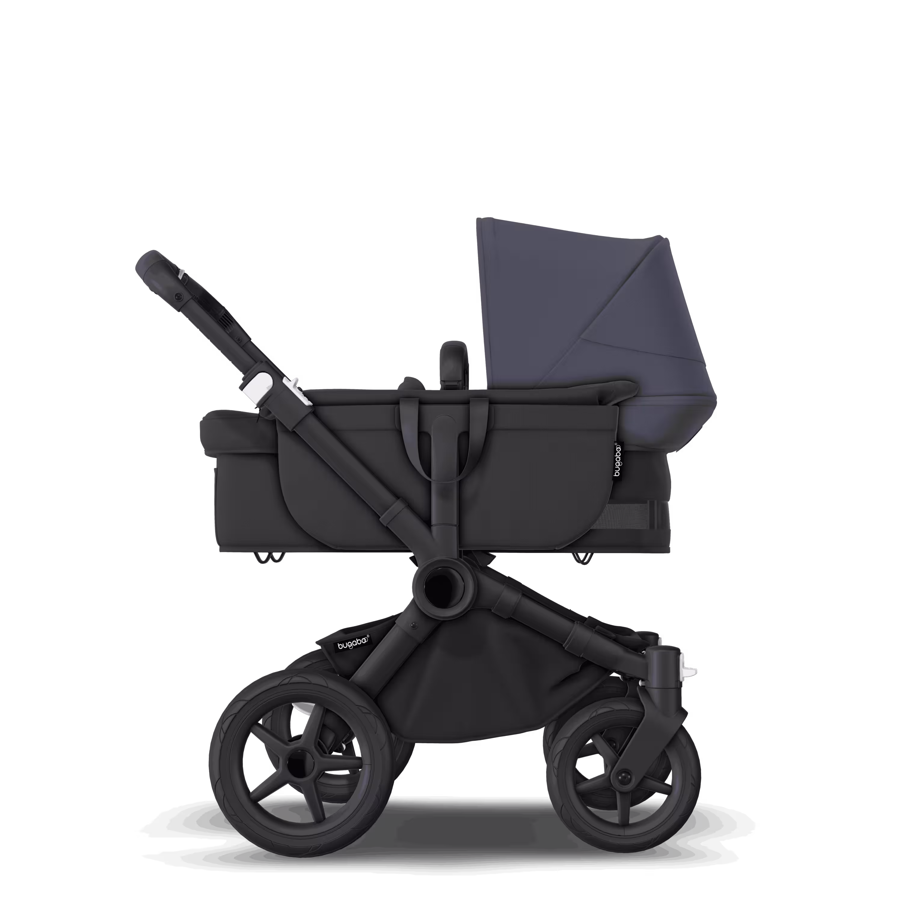 Refurbished Bugaboo Donkey 5 Mono bassinet and seat stroller black base, midnight black fabrics, stormy blue sun canopy - Main Modal Image Slide 3 of 10