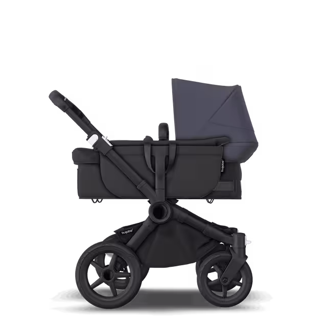 Refurbished Bugaboo Donkey 5 Mono bassinet and seat stroller black base, midnight black fabrics, stormy blue sun canopy - Main Image Slide 3 of 10