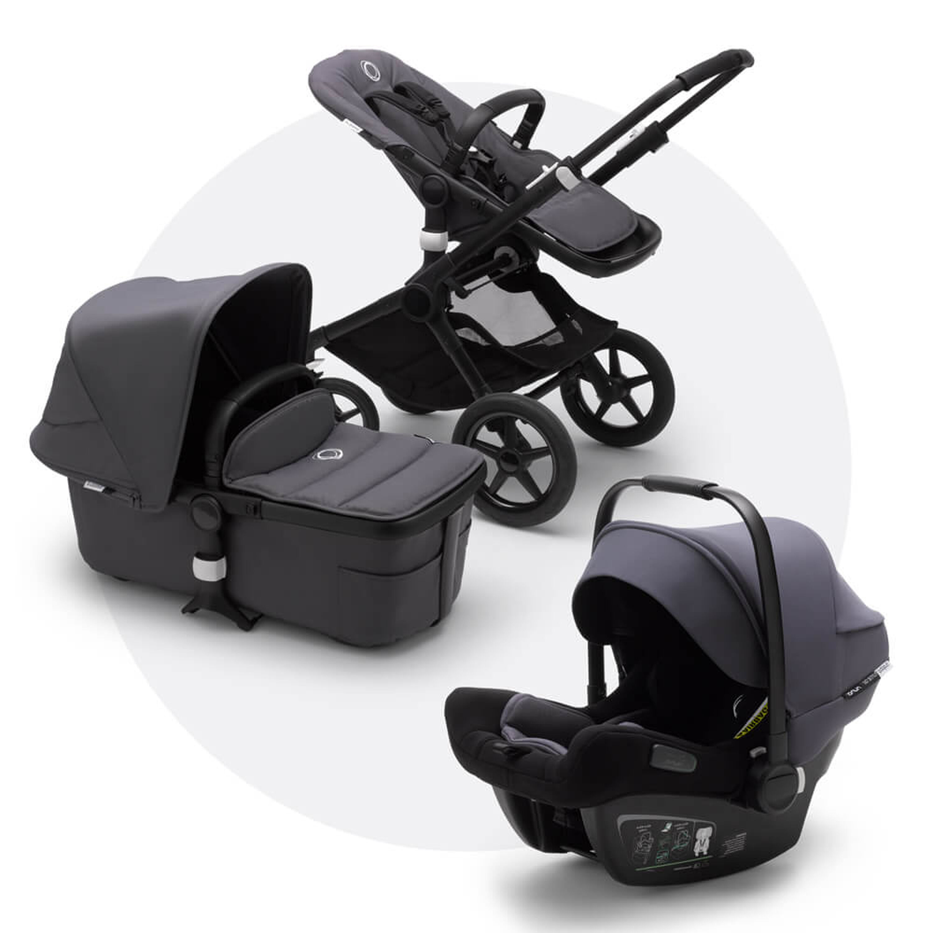 Bugaboo Fox 2 travel system steel blue sun canopy, steel blue fabrics, black base - Main Modal Image Slide 1 of 15