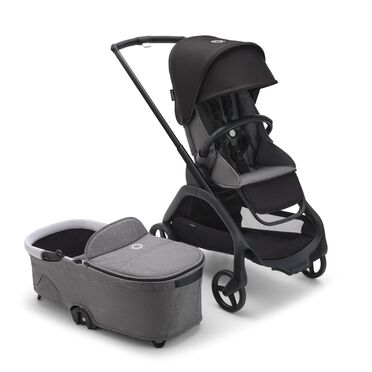 Refurbished Bugaboo Dragonfly bassinet and seat stroller black base, grey melange fabrics, midnight black sun canopy - view 2