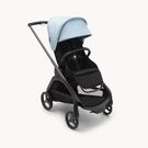 Bugaboo Dragonfly seat stroller with graphite chassis, midnight black fabrics and skyline blue sun canopy.