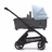 Side view of the Bugaboo Dragonfly bassinet stroller with black chassis, grey melange fabrics and skyline blue sun canopy. - Thumbnail Slide 3 of 16