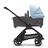 Side view of the Bugaboo Dragonfly bassinet stroller with black chassis, grey melange fabrics and skyline blue sun canopy. - Thumbnail Slide 3 of 16