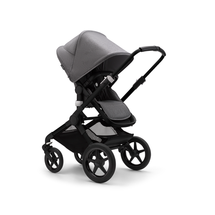 Bugaboo Fox 3 seat stroller with black frame, grey melange fabrics, and grey melange sun canopy.