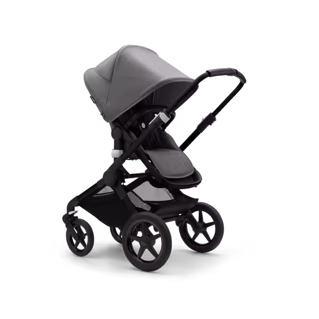 Bugaboo Fox 3 seat stroller with black frame, grey melange fabrics, and grey melange sun canopy. - Main Image Slide 1 of 7