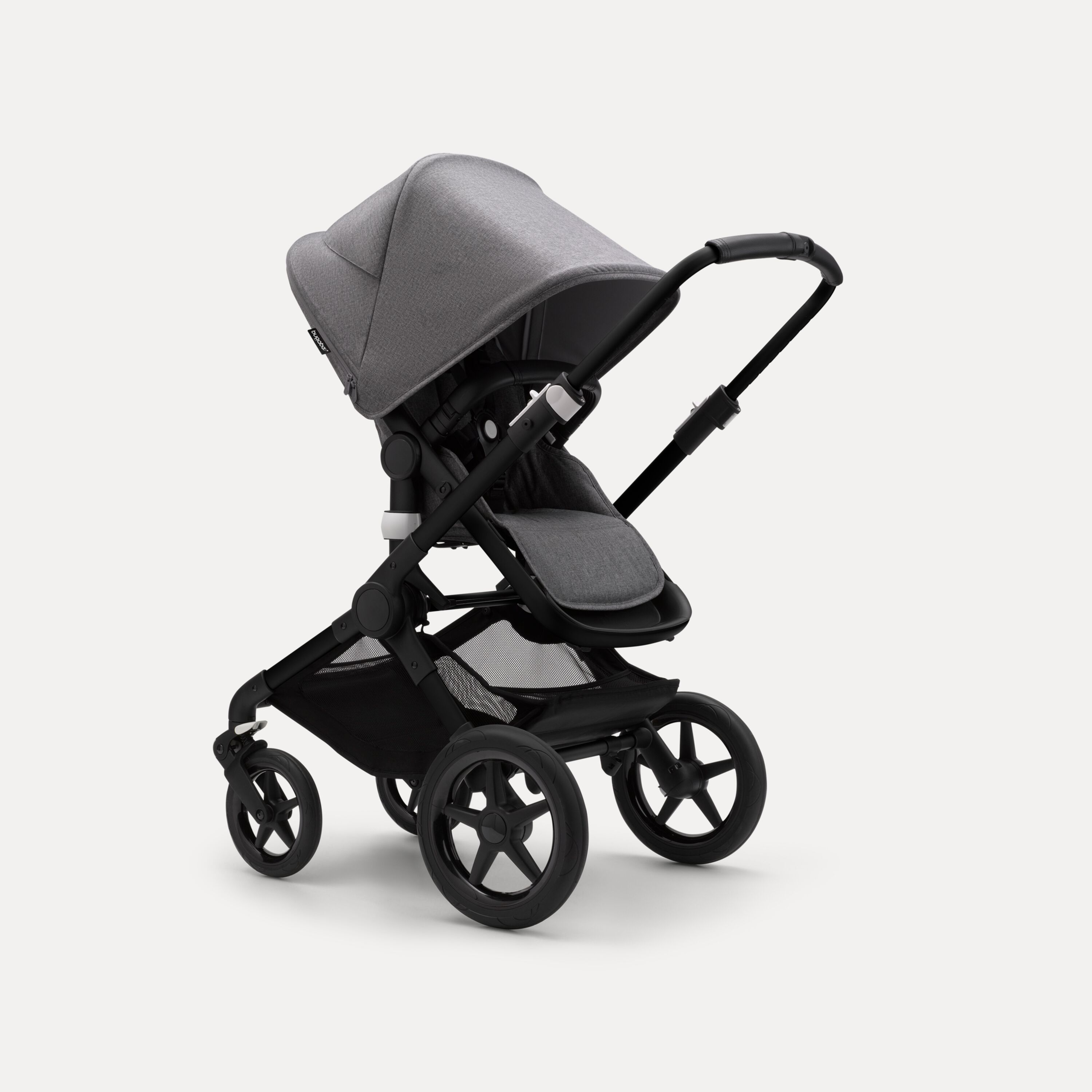 Bugaboo Fox 3 seat stroller with black frame, grey melange fabrics, and grey melange sun canopy. - Main Modal Image Slide 1 of 7