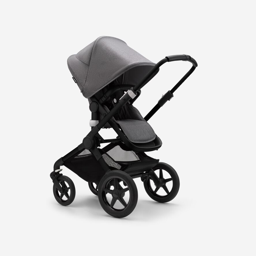 Bugaboo Fox 3 bassinet and seat stroller black base, grey melange fabrics, grey melange sun canopy