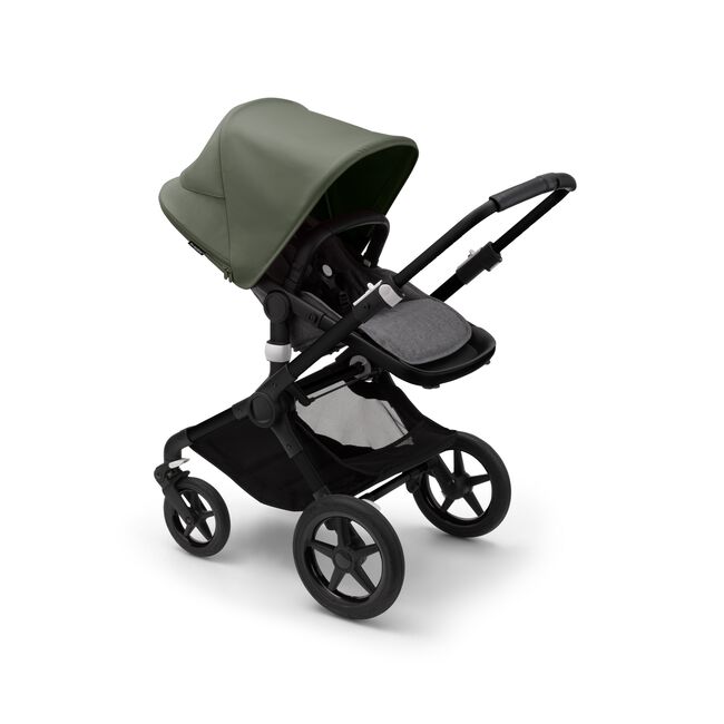 Bugaboo Fox 3 seat pushchair with black frame, grey melange fabrics, and forest green sun canopy. - Main Image Slide 6 of 7