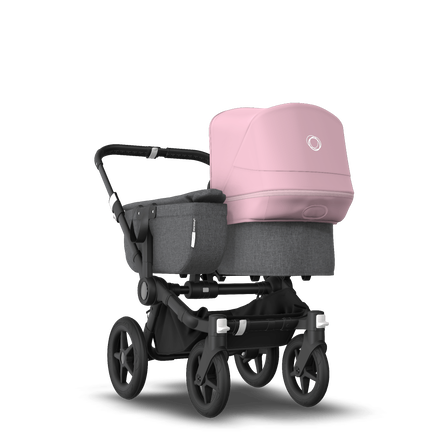 Bugaboo Donkey 3 Mono seat and carrycot pushchair soft pink sun canopy, grey melange fabrics, black base