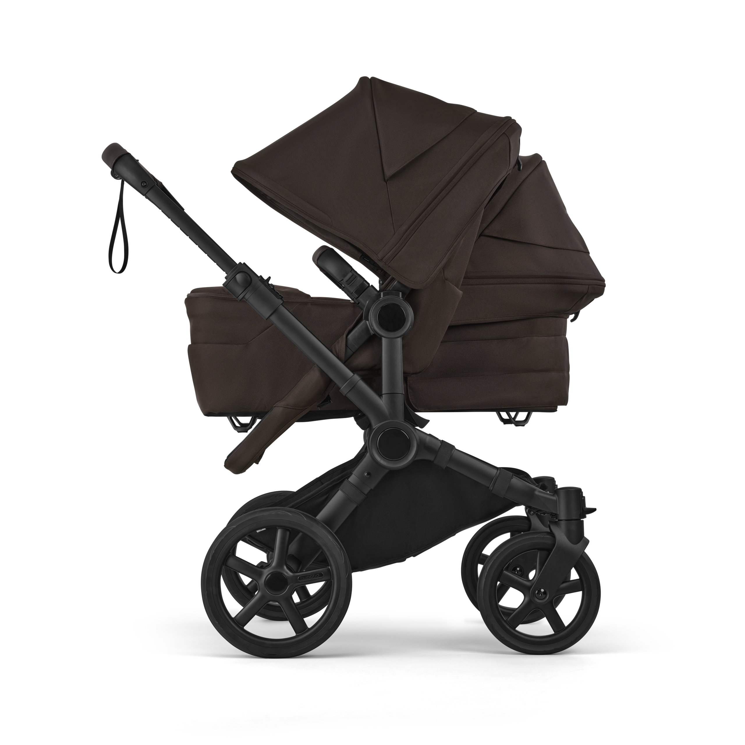 Bugaboo Donkey 6 double stroller black base, cocoa brown fabrics, cocoa brown sun canopy - Thumbnail Slide 3 of 9