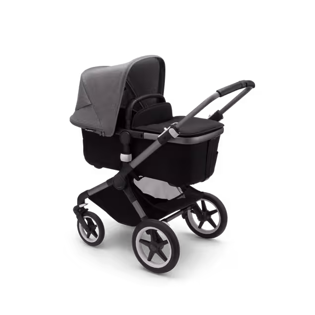 Bugaboo Fox 3 bassinet and seat stroller graphite base, midnight black fabrics, grey melange sun canopy - Main Image Slide 2 of 7