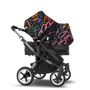 Bugaboo Donkey 5 Duo bassinet and seat stroller graphite base, midnight black fabrics, art of discovery dark blue sun canopy - Thumbnail Slide 2 of 12