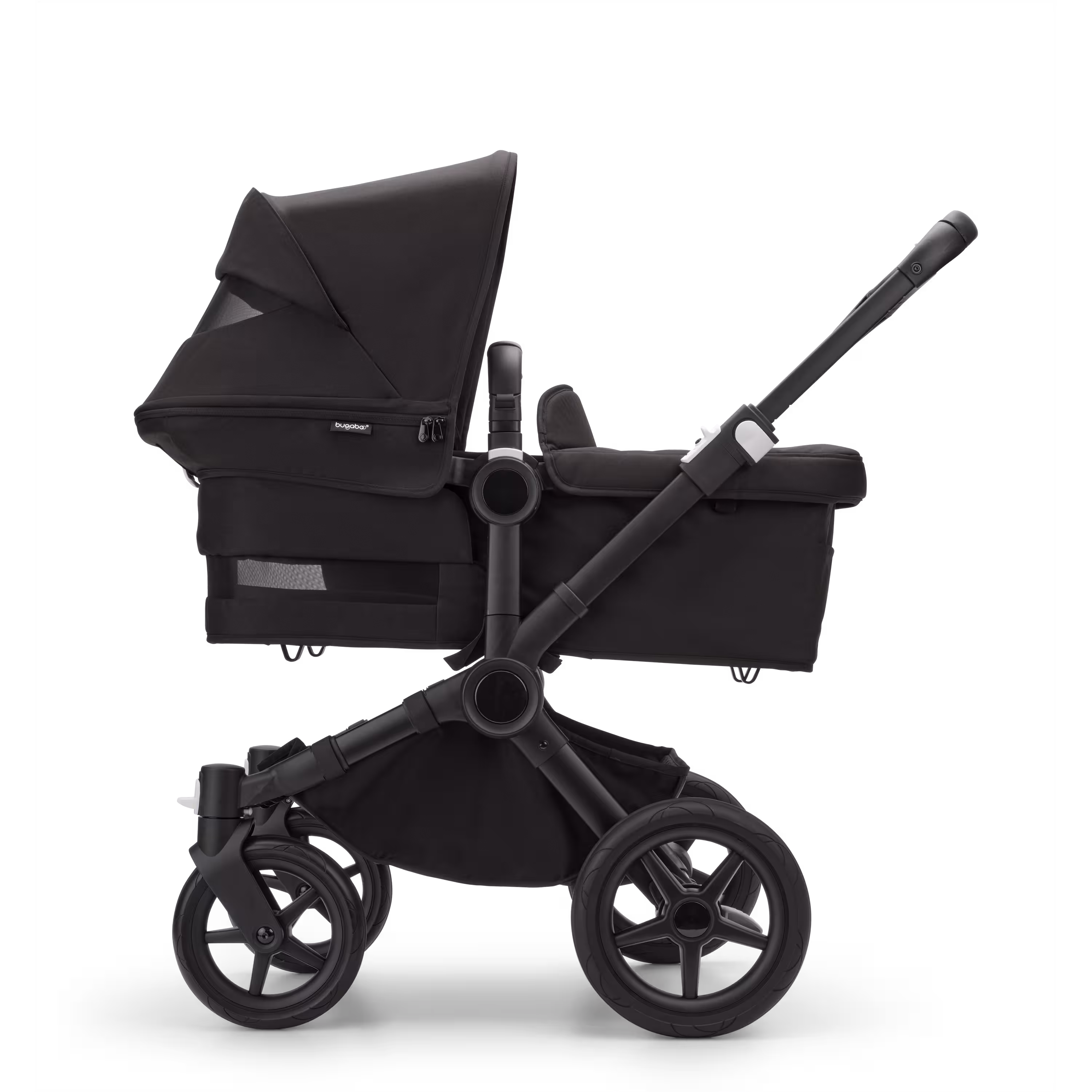 Bugaboo Donkey 5 twin stroller black base, midnight black fabrics, midnight black sun canopy - Main Modal Image Slide 7 of 12